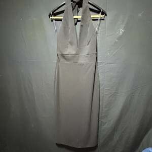 Dress the Population Black Halter Neck Deep V-Neck Midi Dress with Back Slit Siz